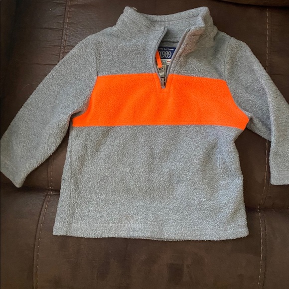 🌞 The Children’s Place Gray/Orange quarter-zip fleece pullover - Picture 1 of 2